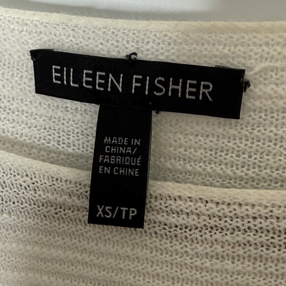 EIleen Fisher Bateau Neck Organic Cotton Linen BLend Boxy Striped Sweater Top XS - Picture 3 of 7